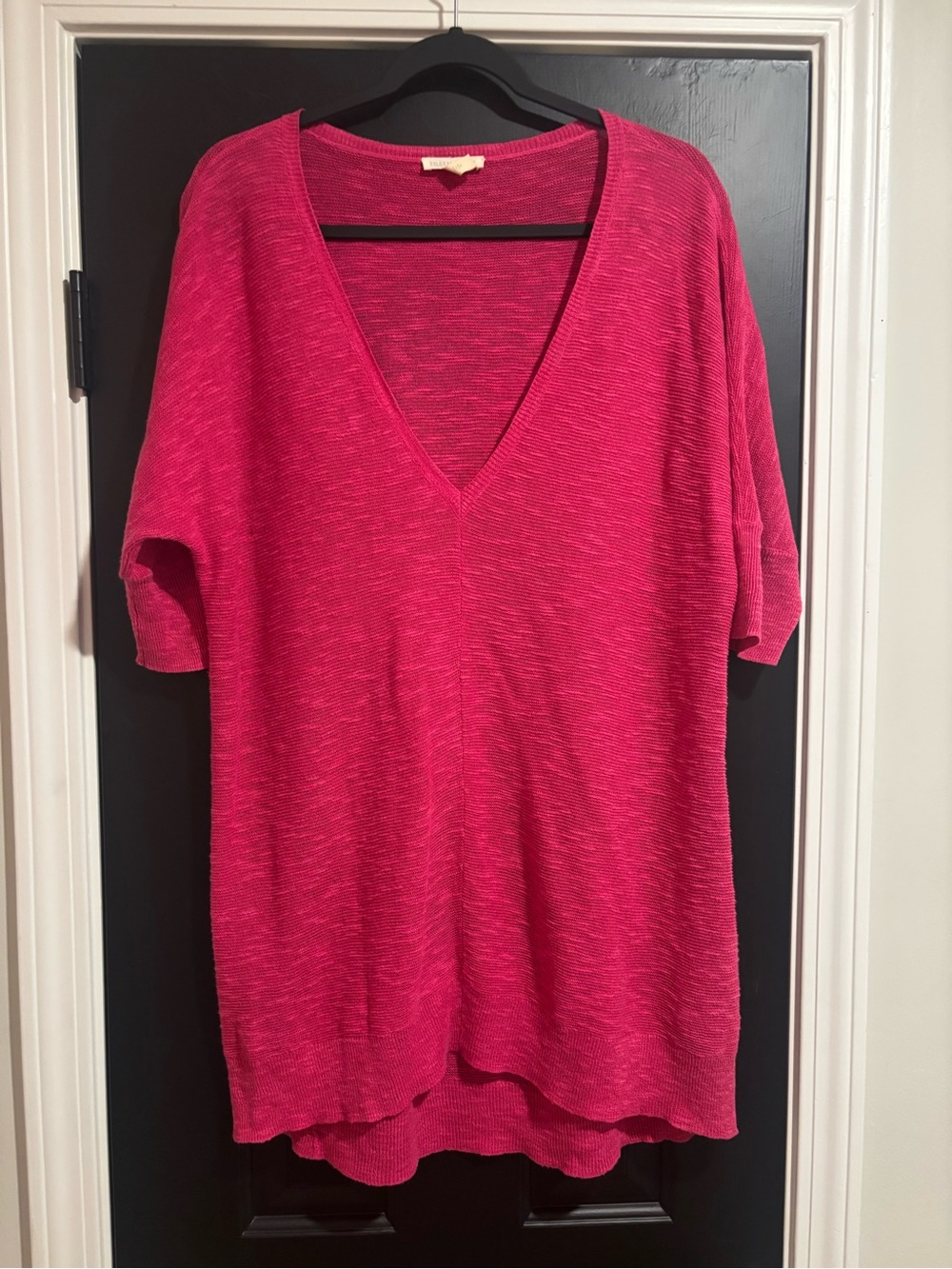 Eileen Fisher Bright Pink V-Neck Short Sleeve Tunic